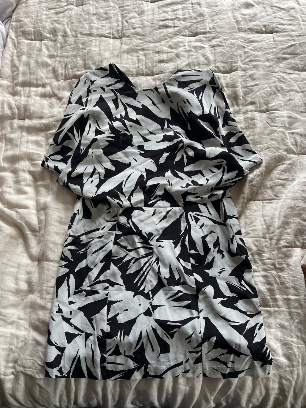 Wren Black & White Leaf-Print Mini Dress